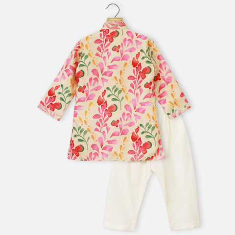 Peach Tropical Printed Kurta With Pajama