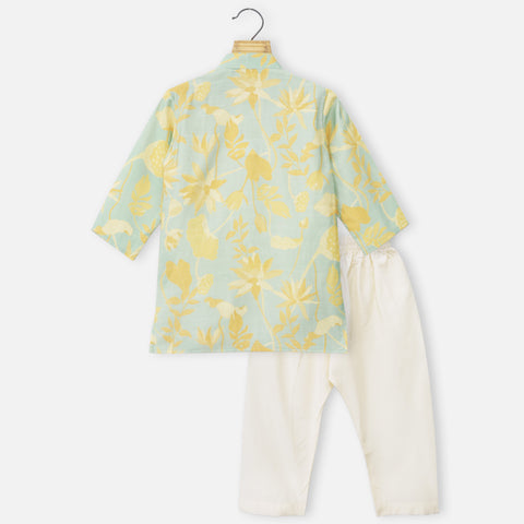 Yellow Tropical Printed Kurta With White Pajama