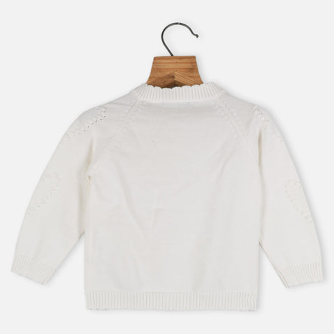 White Heart Theme Full Sleeves Sweater