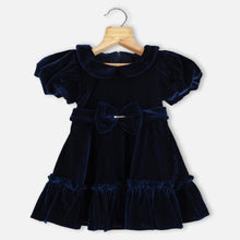 Load image into Gallery viewer, Blue Striped Peter Pan Collar Velvet Dress
