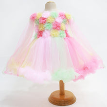 Load image into Gallery viewer, Pink Flower Embellished Cape Sleeves Party Dress
