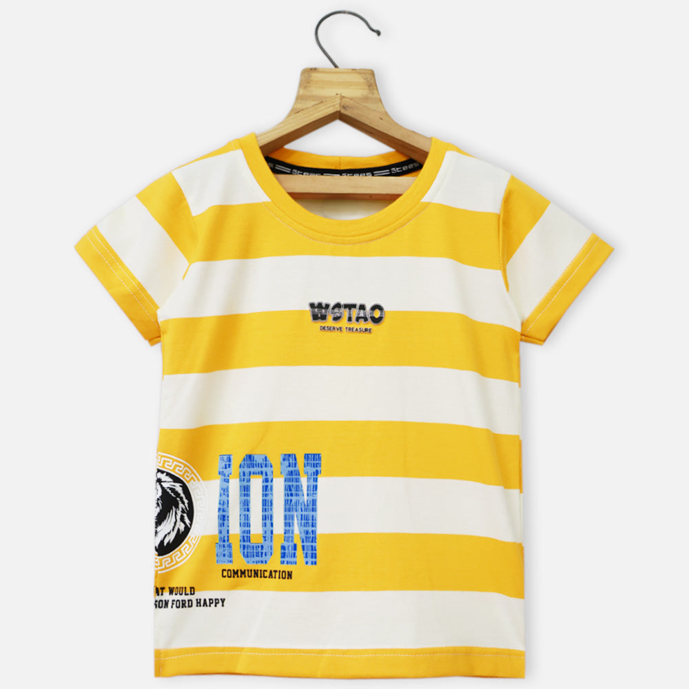 Orange & Yellow Striped Short Sleeves T-Shirt