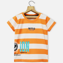 Load image into Gallery viewer, Orange &amp; Yellow Striped Short Sleeves T-Shirt
