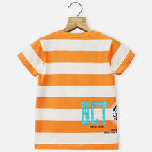 Load image into Gallery viewer, Orange &amp; Yellow Striped Short Sleeves T-Shirt
