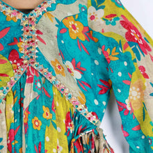 Load image into Gallery viewer, Turquoise Floral Printed Bell Sleeves Kurta With Sharara &amp; Dupatta
