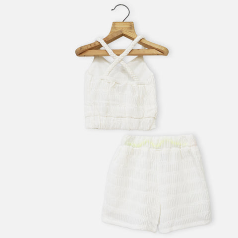 White Cross Back Top With Shorts Co-Ord Set