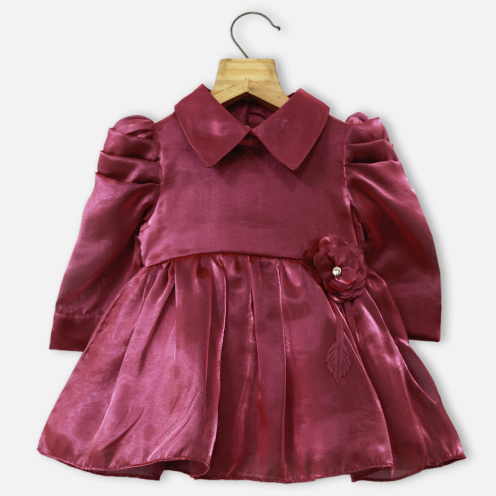 Maroon Collar Neck Party Dress