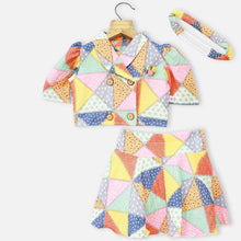 Load image into Gallery viewer, Colorful Geometric Printed Blazer With Skirt Co-Ord Set
