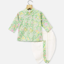 Load image into Gallery viewer, Green &amp; Yellow Embroidered Kurta With Beige Dhoti
