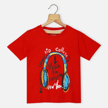 Load image into Gallery viewer, Graphic Printed Half Sleeves T-Shirt-Red, Grey &amp; Blue
