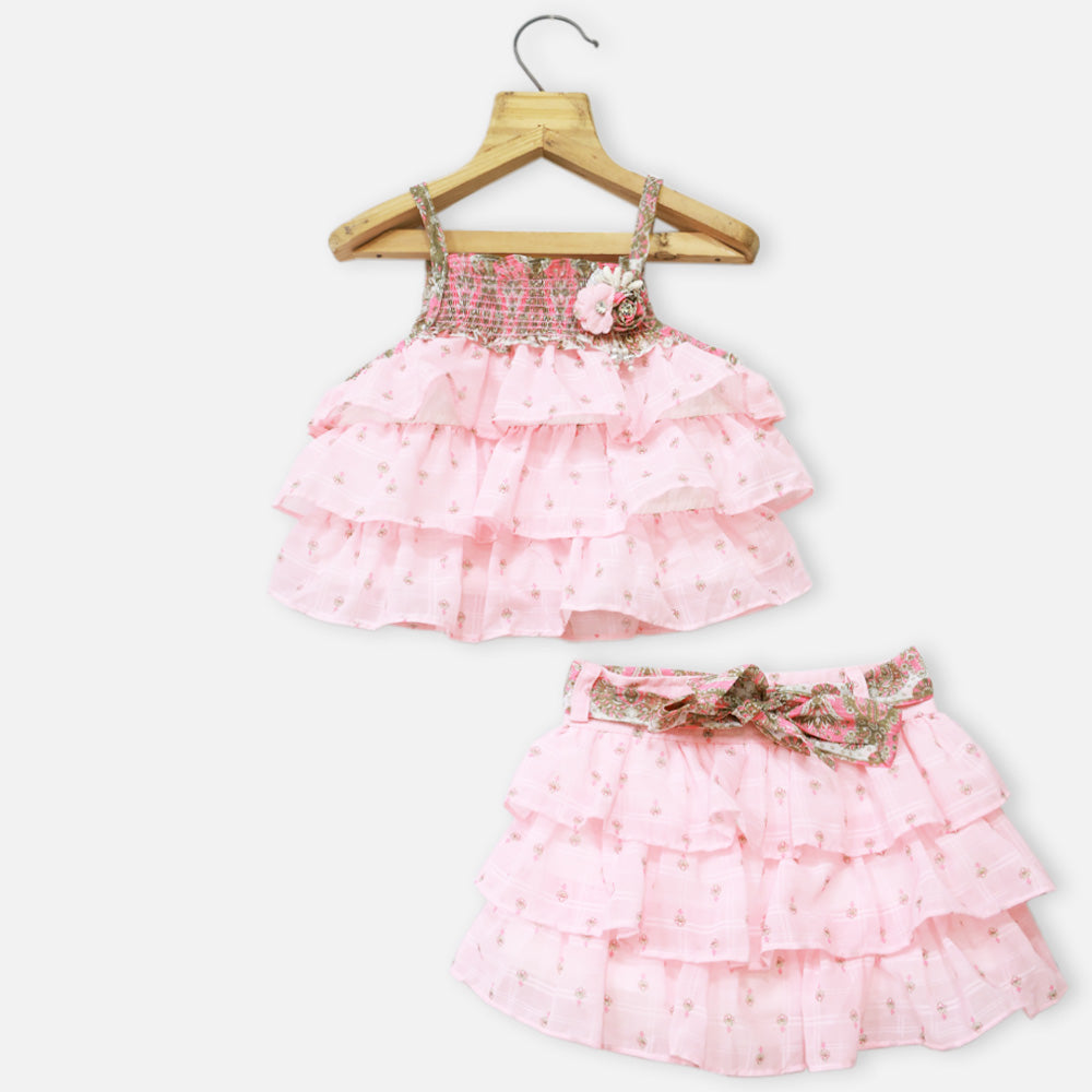 Pink Layered Skirt With Top Co-Ord Set