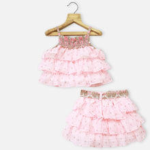 Load image into Gallery viewer, Pink Layered Skirt With Top Co-Ord Set
