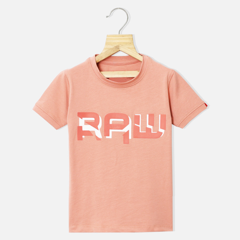 Typographic Half Sleeves T-Shirt- Pink & Blue