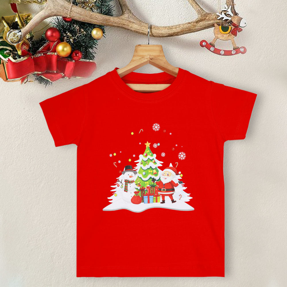 Red Christmas Theme Half Sleeves Cotton T-Shirt