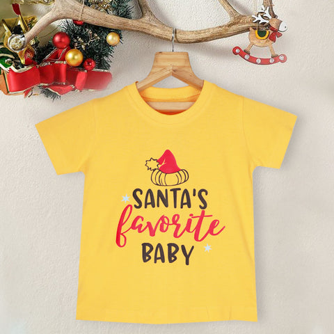 Yellow & White Santa Christmas Theme Half Sleeves T-Shirt