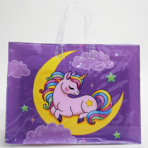 Purple Unicorn Theme Plastic Tote Bag