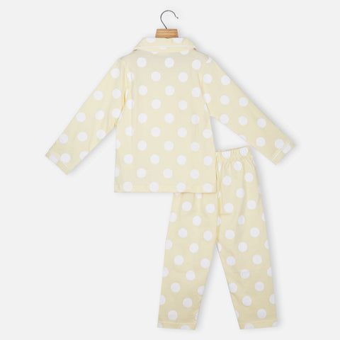 Yellow Polka Dots Printed Full Sleeves Night Suit