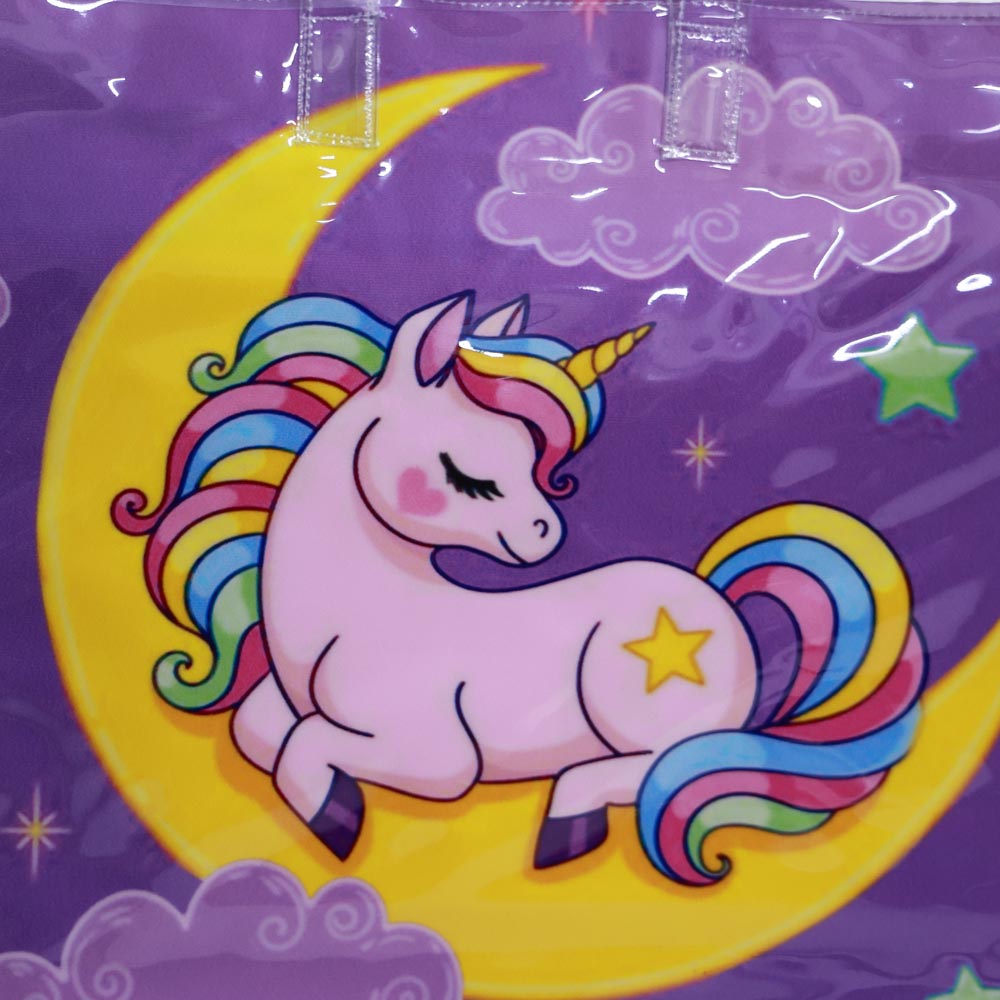 Purple Unicorn Theme Plastic Tote Bag