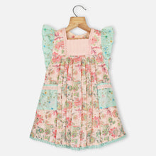 Load image into Gallery viewer, Peach Floral Pleated Cotton Sleeveless Dress

