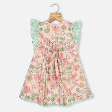 Load image into Gallery viewer, Peach Floral Pleated Cotton Sleeveless Dress
