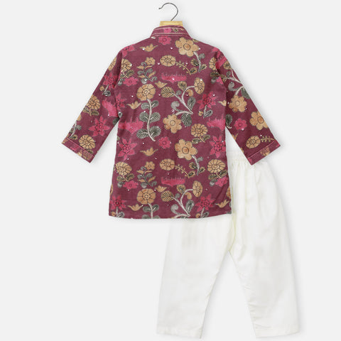 Maroon Mirror Embroidered Kurta With Pajama