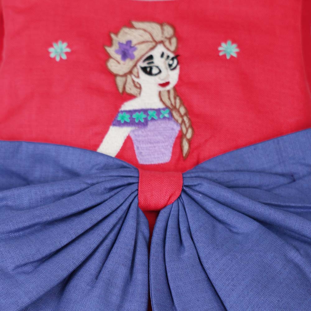 Purple Big Front Bow With Elsa embroidered High Low Hem Dress