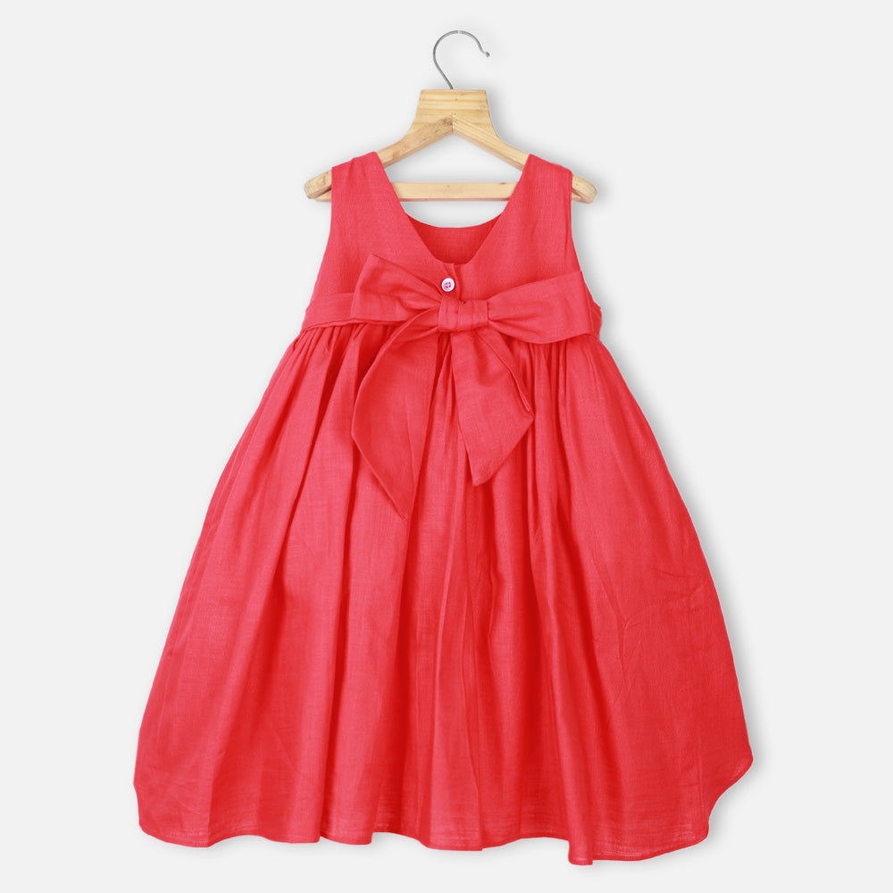 Purple Big Front Bow With Elsa embroidered High Low Hem Dress