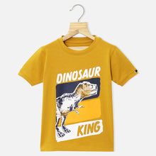 Load image into Gallery viewer, Dino Theme Half Sleeves T-Shirt-Red, Mustard &amp; Green
