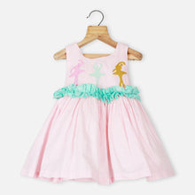 Load image into Gallery viewer, Pink Ballerina Embroidery With Ruffled Detail Cotton Dress
