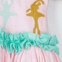 Load image into Gallery viewer, Pink Ballerina Embroidery With Ruffled Detail Cotton Dress
