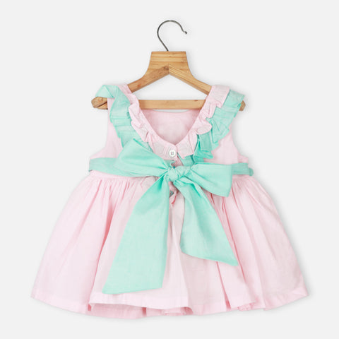 Pink Ballerina Embroidery With Ruffled Detail Cotton Dress