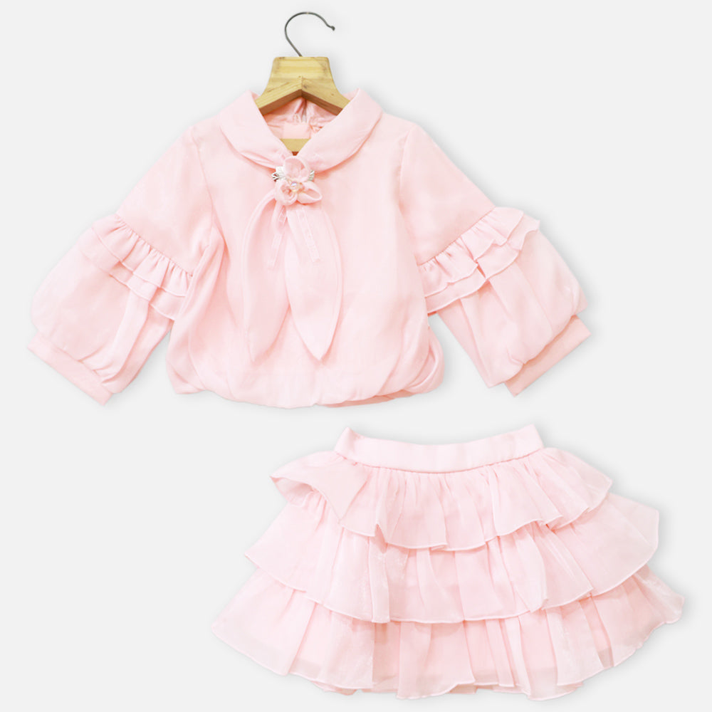 Pink Top With Layered Skirt Co-Ord Set