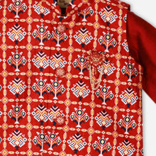 Load image into Gallery viewer, Red Patola Printed Nehru Jacket With Maroon Kurta With Dhoti
