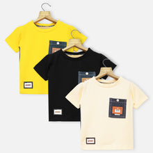 Load image into Gallery viewer, Half Sleeves T-Shirt- Yellow, Black &amp; Ivory
