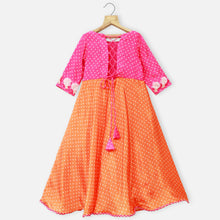 Load image into Gallery viewer, Orange Bandhani Anarkali Kurta With Pink Dupatta
