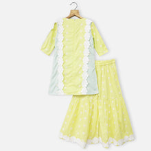 Load image into Gallery viewer, Yellow Crochet Detail Cotton Kurta With Sharara &amp; Dupatta
