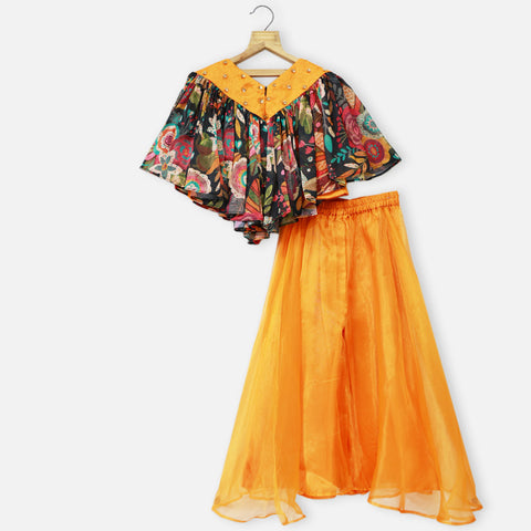 Tropical Cape Top With Orange Palazzo