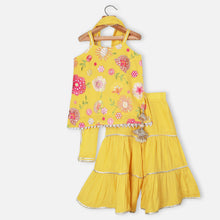Load image into Gallery viewer, Floral Embroidered Kurta With Sharara- Off White, Yellow &amp; Lavender
