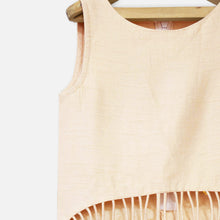 Load image into Gallery viewer, Ivory Fringe Crop Top With Pink Flared Palazzo
