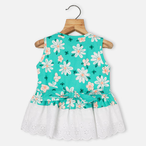 Green Floral Printed Dress With Bloomer