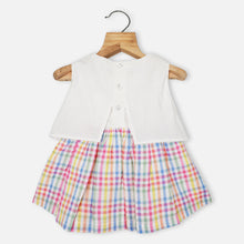 Load image into Gallery viewer, White Checked Printed Sleeveless Frock With Bloomer
