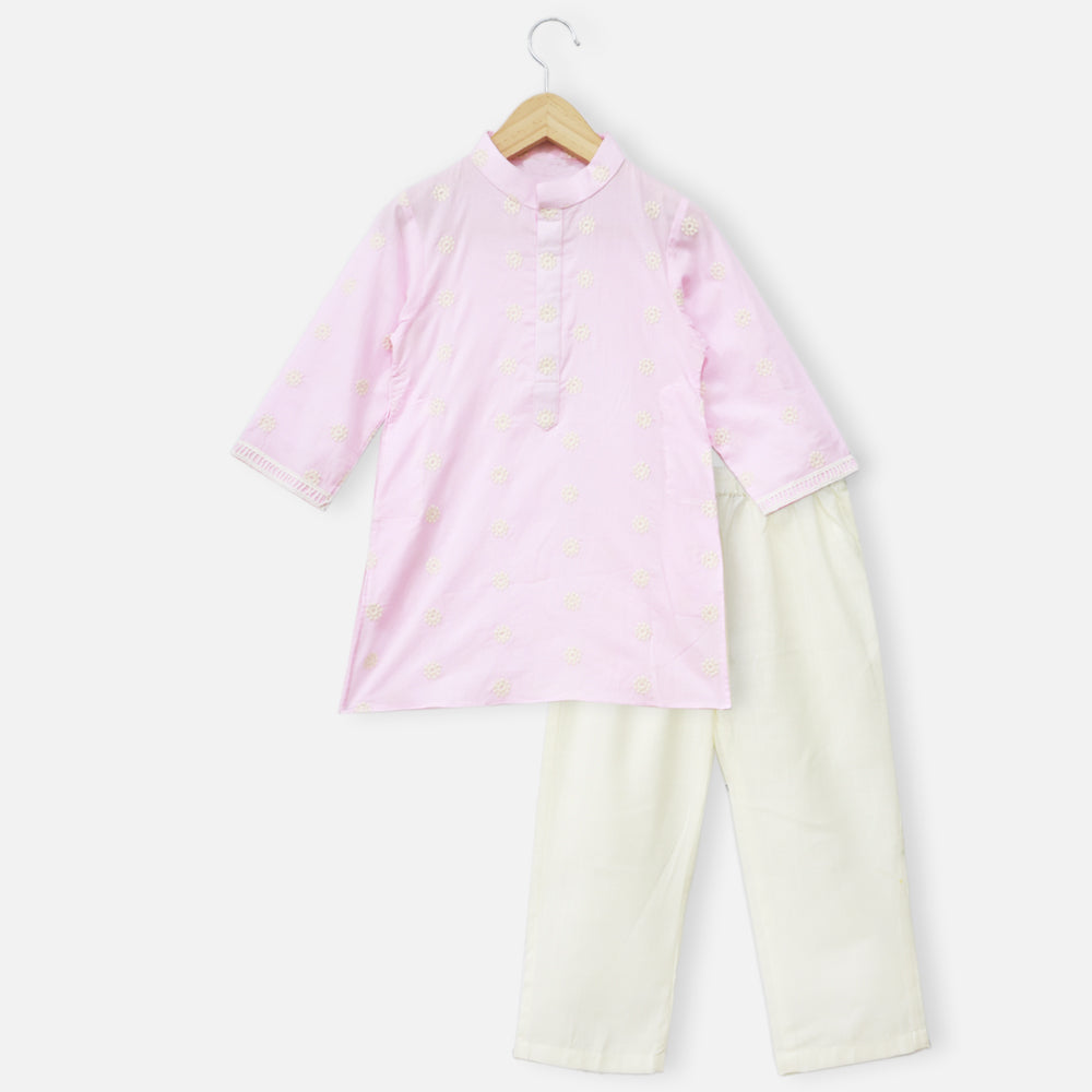 Pink Cotton Kurta With Pant