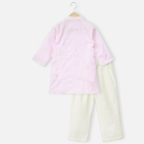 Pink Cotton Kurta With Pant