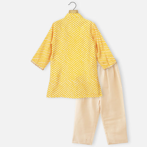 Yellow Leheriya Cotton Kurta With Pant