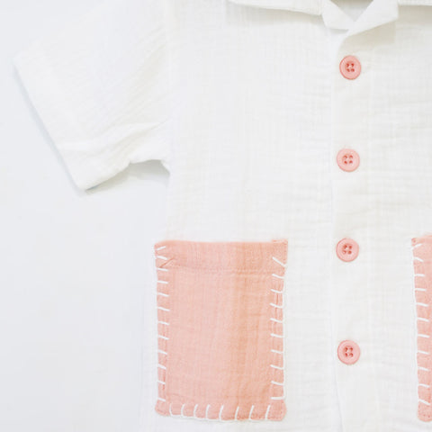 Peach Half Sleeves Muslin Night Suit Set