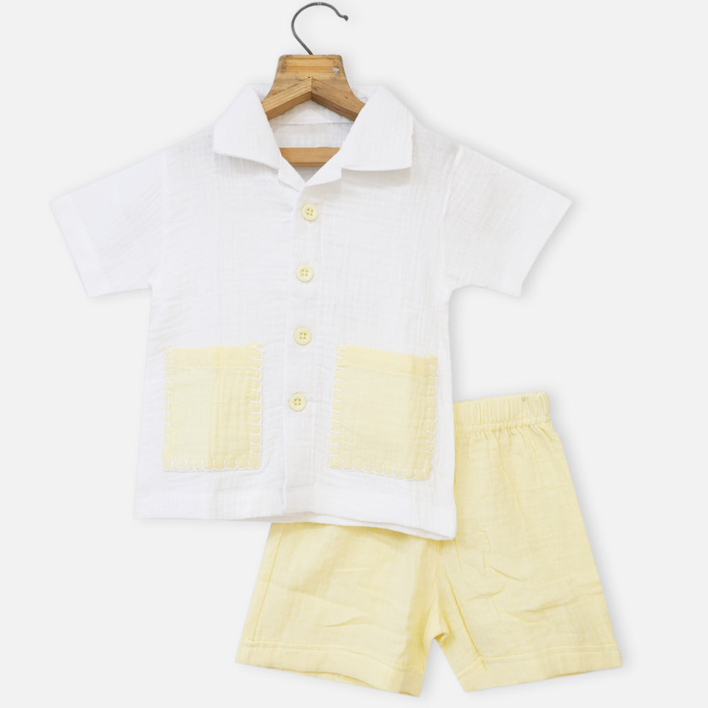 Yellow Half Sleeves Muslin Night Suit Set
