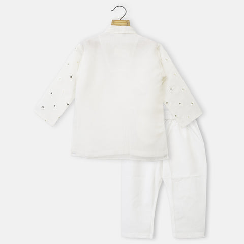 White Mirror Embroidered Kurta With Pajama