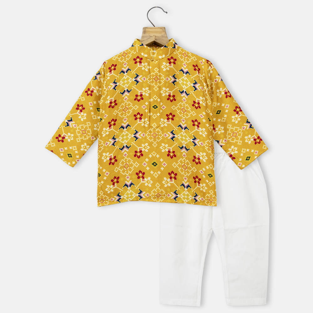 Yellow Printed Kurta With Pajama