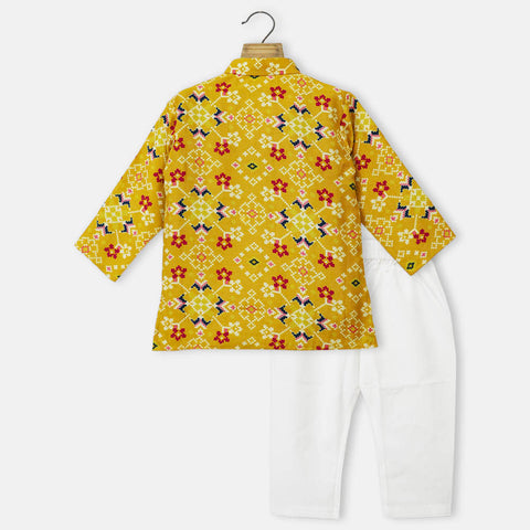 Yellow Printed Kurta With Pajama