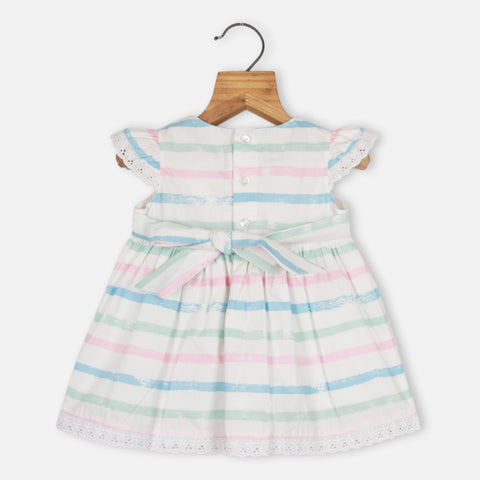 White Striped Sleeveless Frock With Bloomer